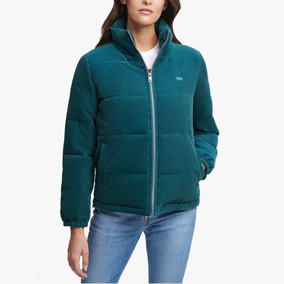 Levi's Women's Zoe Corduroy Puffer Jacket in Turquoise/Aqua - Picture 1 of 10
